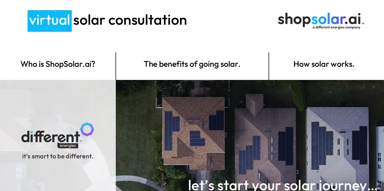 Aerial view of homes with solar panels showcasing ShopSolar.ai’s virtual consultation benefits.